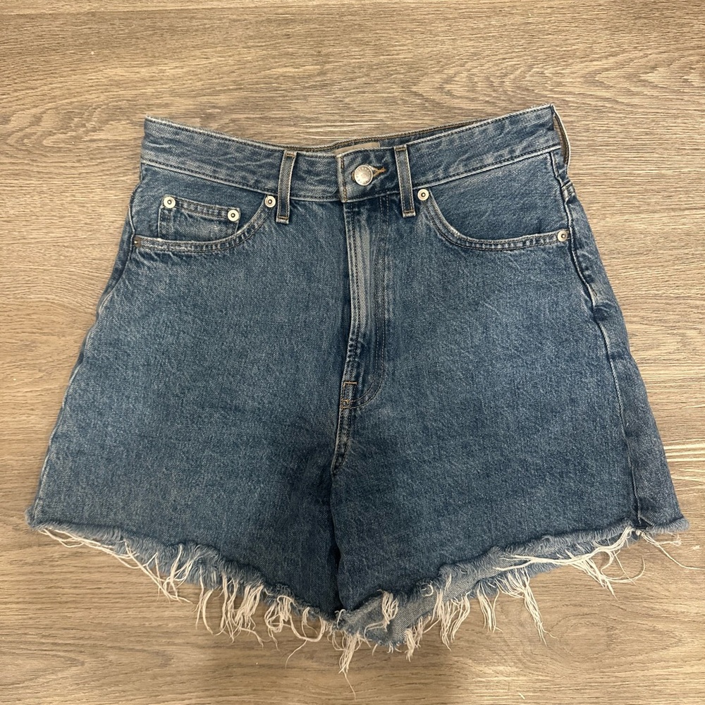 Everlane Blue Jean Shorts with Frayed Hem